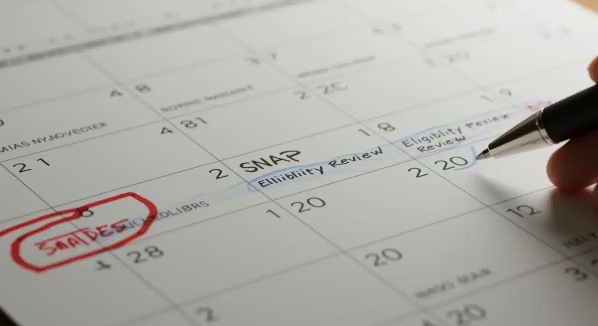 Calendar for 2025 with important SNAP eligibility dates highlighted