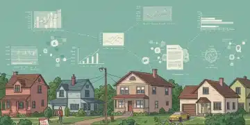 Illustration of houses and data, representing federal housing policy changes' impact on US homeowners.