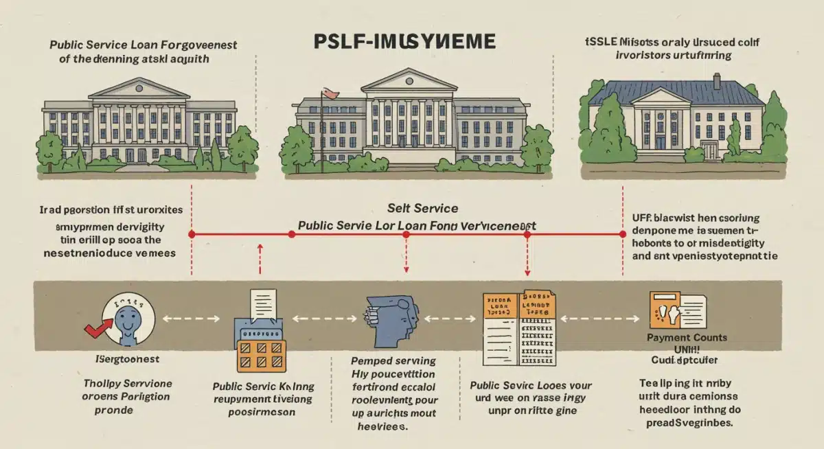 Infographic detailing Public Service Loan Forgiveness (PSLF) timeline and requirements.