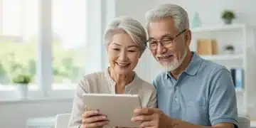 Couple reviewing Social Security benefits on a tablet