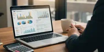 Person analyzing tax forms and financial data on a laptop for 2025 tax planning.