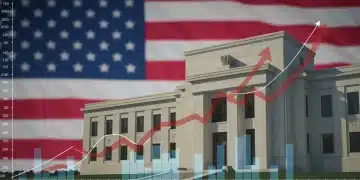 Federal Reserve building with charts showing consumer spending trends