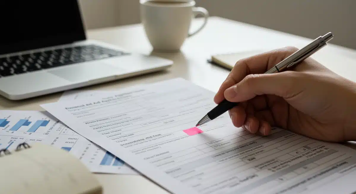 Hand marking financial aid application for scholarships and grants