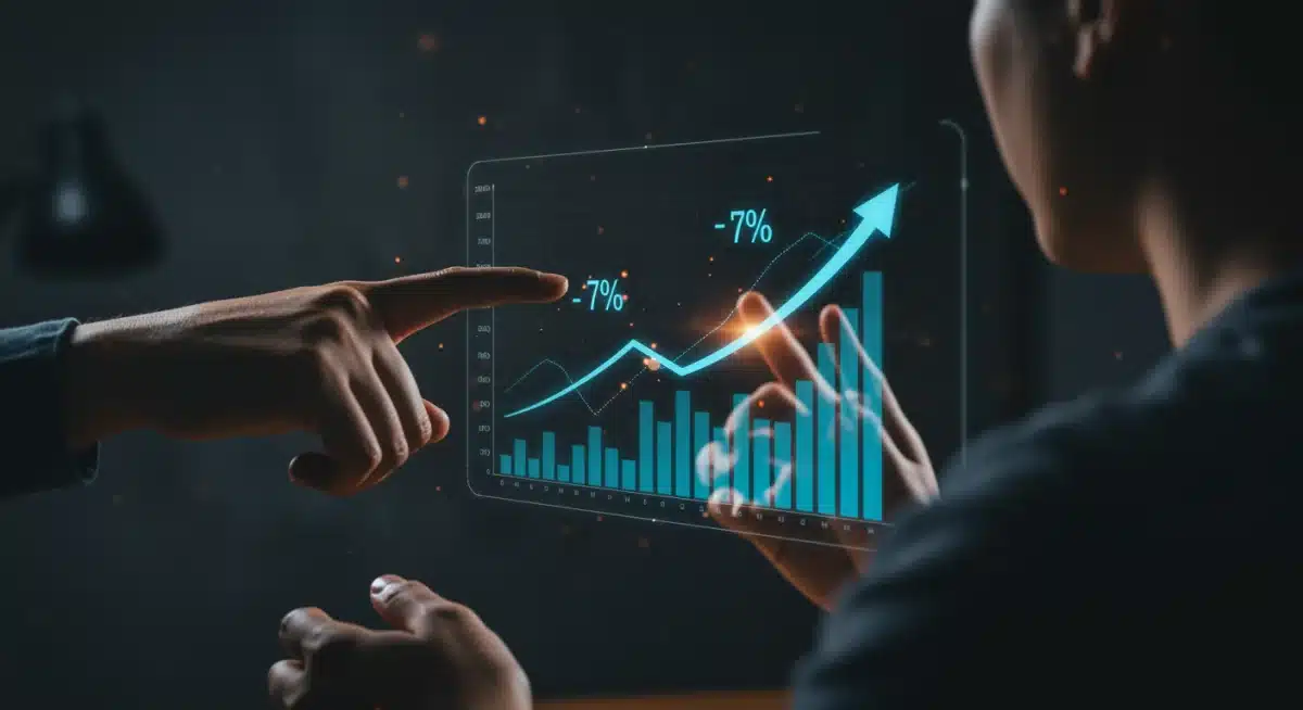 Person analyzing a financial graph showing a 7% return, representing smart savings strategies.