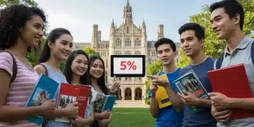 High school seniors looking at a university, highlighting increased college applications.