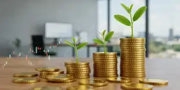 Financial growth illustration with coins and sprouting plant, representing high-yield savings accounts.