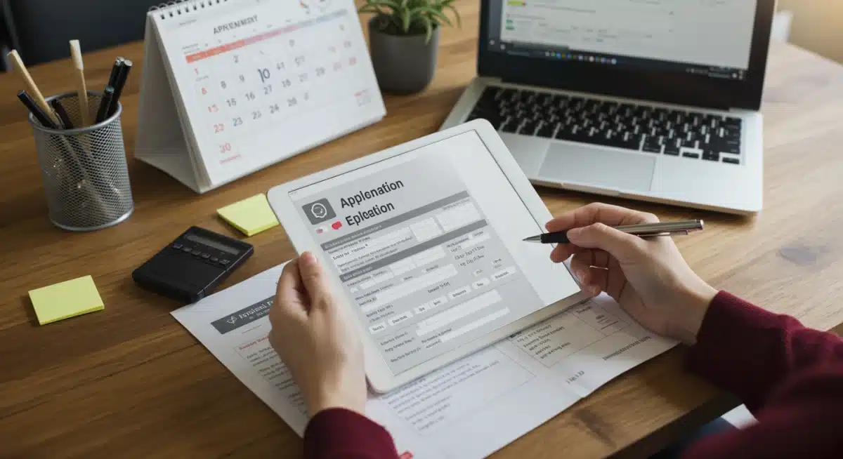 Person meticulously completing government aid applications