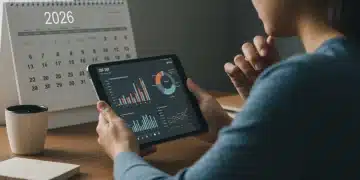 Charts and graphs on a tablet displaying 2026 unemployment data and financial statistics