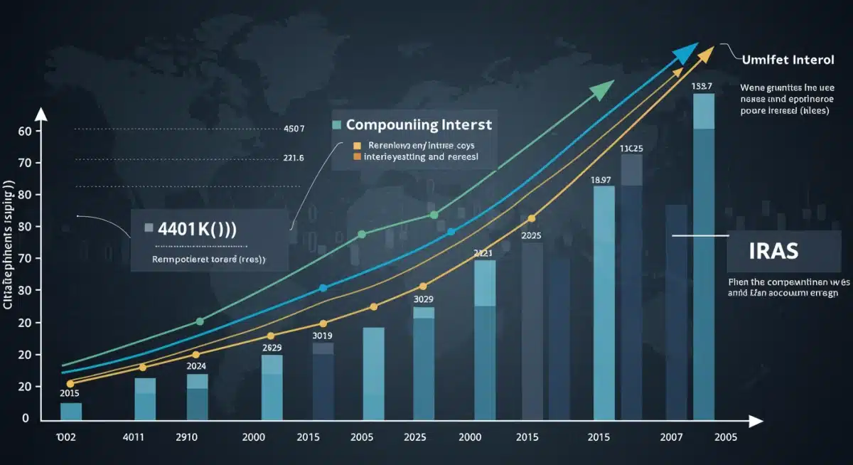 Infographic showing compound interest growth for retirement accounts