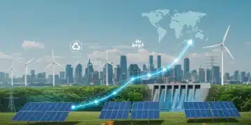 Illustration of renewable energy investments and stock market growth for 2026