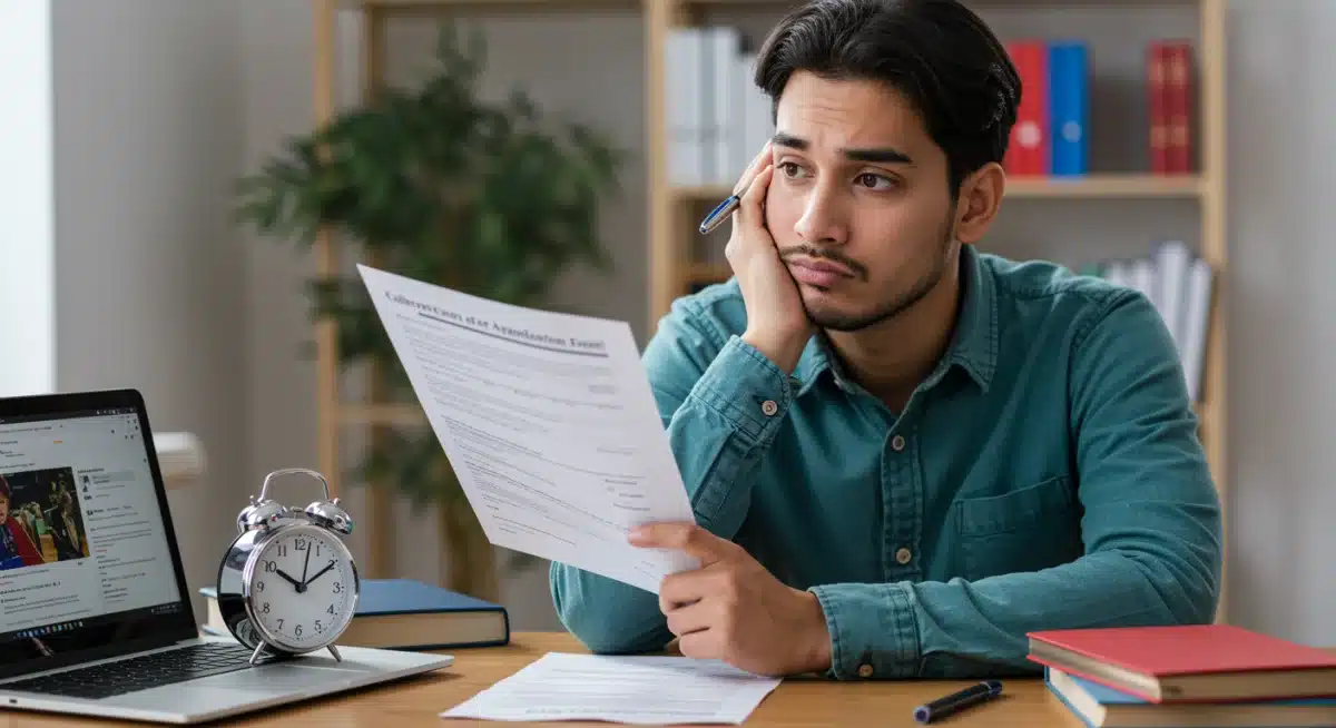 Student contemplating college application deadlines.