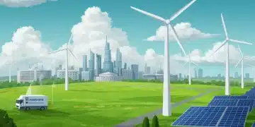 Futuristic city powered by renewable energy, symbolizing federal climate action success
