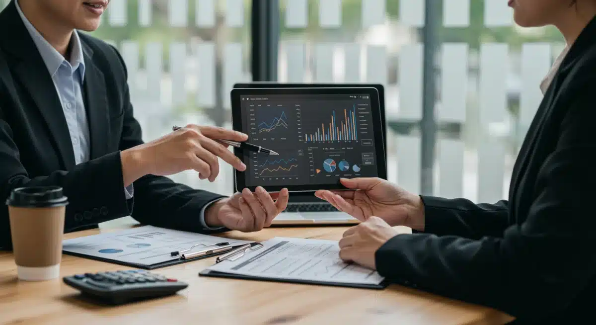 Financial advisor explaining market projections to a client