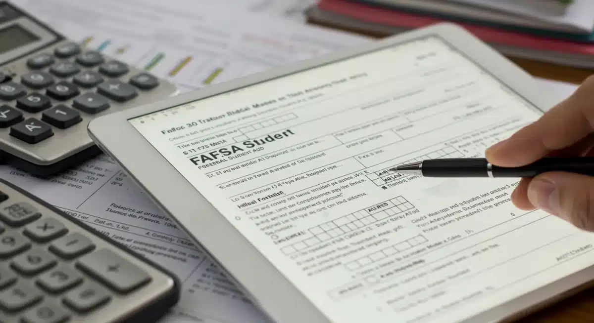 Student filling out FAFSA form, symbolizing financial aid application process.