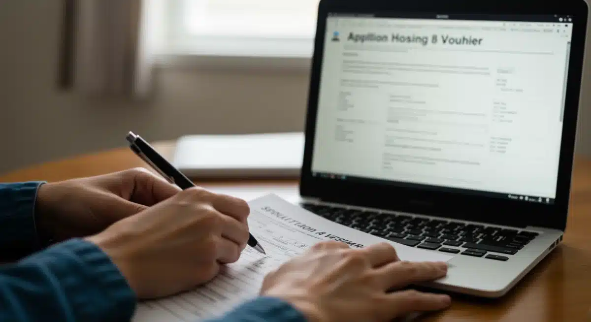 Person completing a Section 8 housing voucher application form