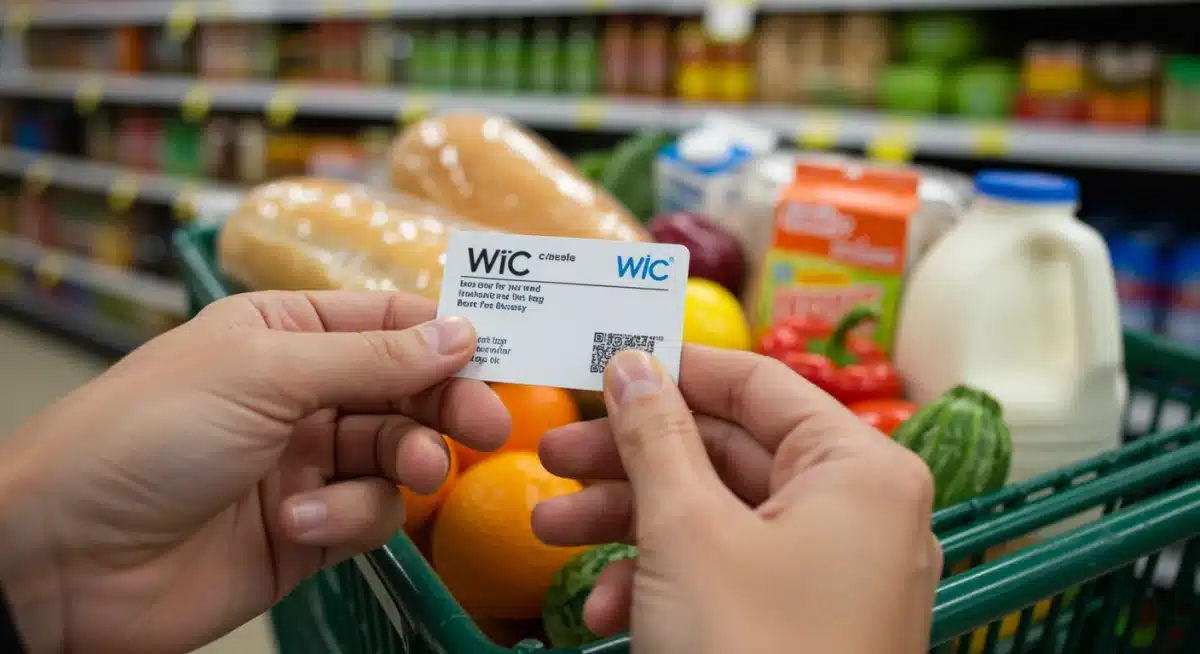 WIC EBT card being used for healthy food purchases at a grocery store.