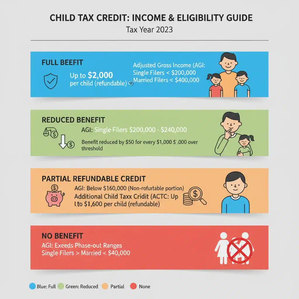 Infographic showing Child Tax Credit income eligibility thresholds