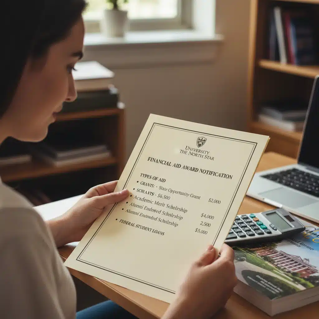 Financial aid award letter with grants and loans