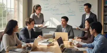 Graduate students collaborating on federal grant applications