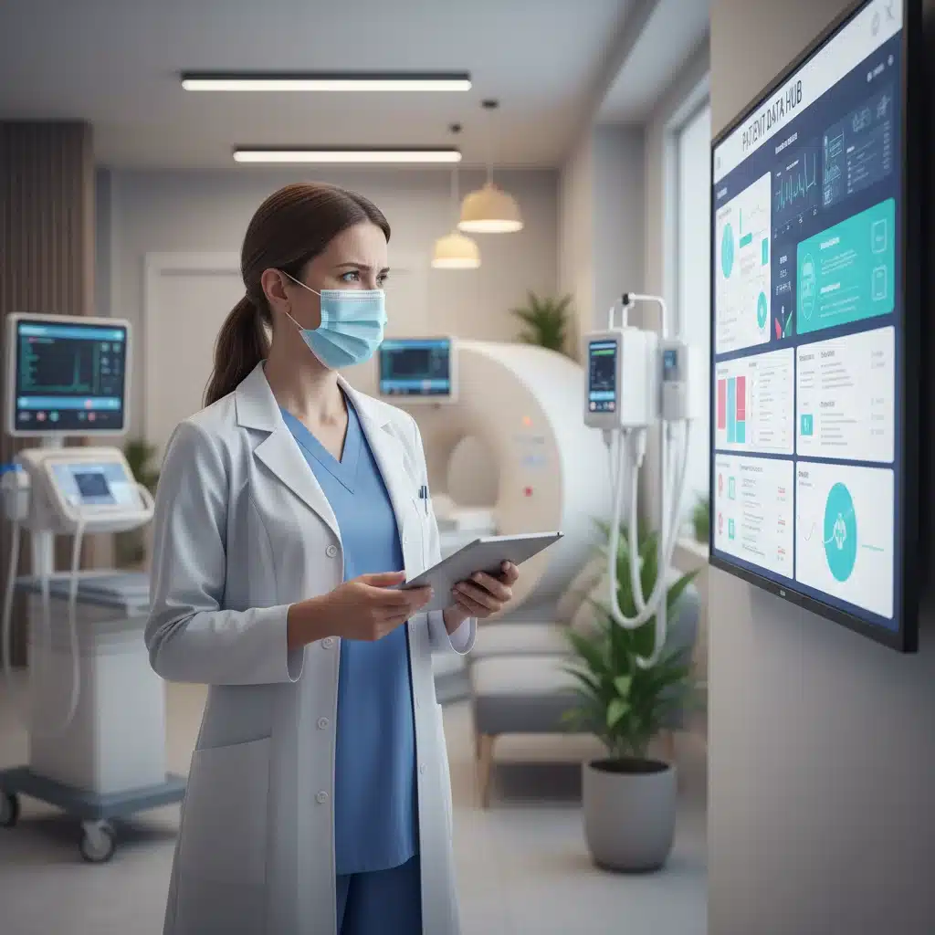 Healthcare professional utilizing digital health records in a clinic