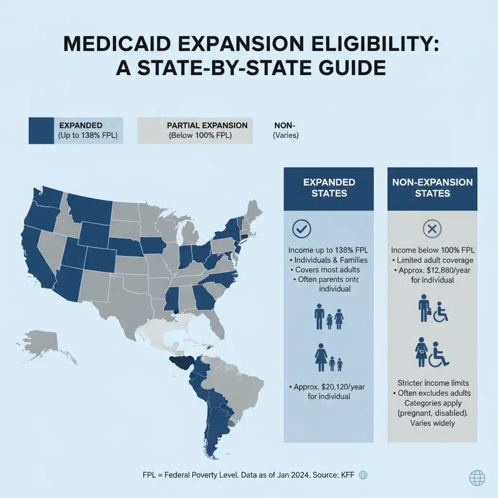 Medicaid eligibility criteria infographic by state