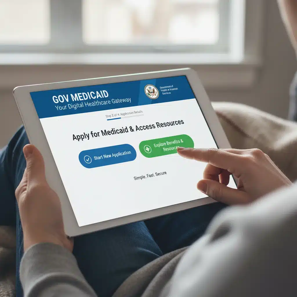 Online Medicaid application process illustration