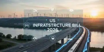 Modern infrastructure components, including bridges, railways, and renewable energy, illustrating the US Infrastructure Bill's impact.