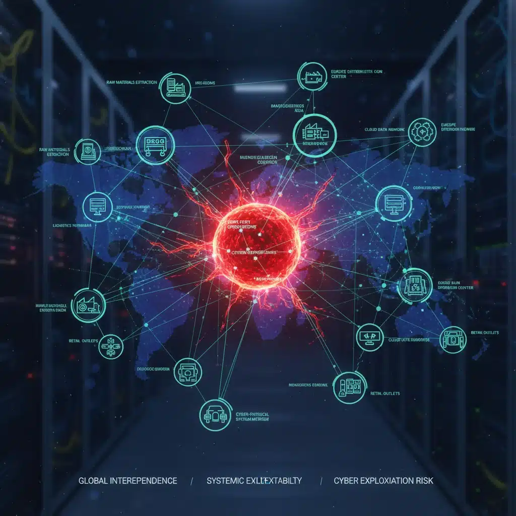 Vulnerable digital supply chain with highlighted cyber attack point
