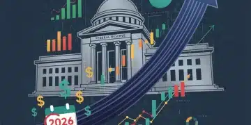 Federal Reserve building with upward interest rate arrow and financial charts, symbolizing 2026 rate hikes.