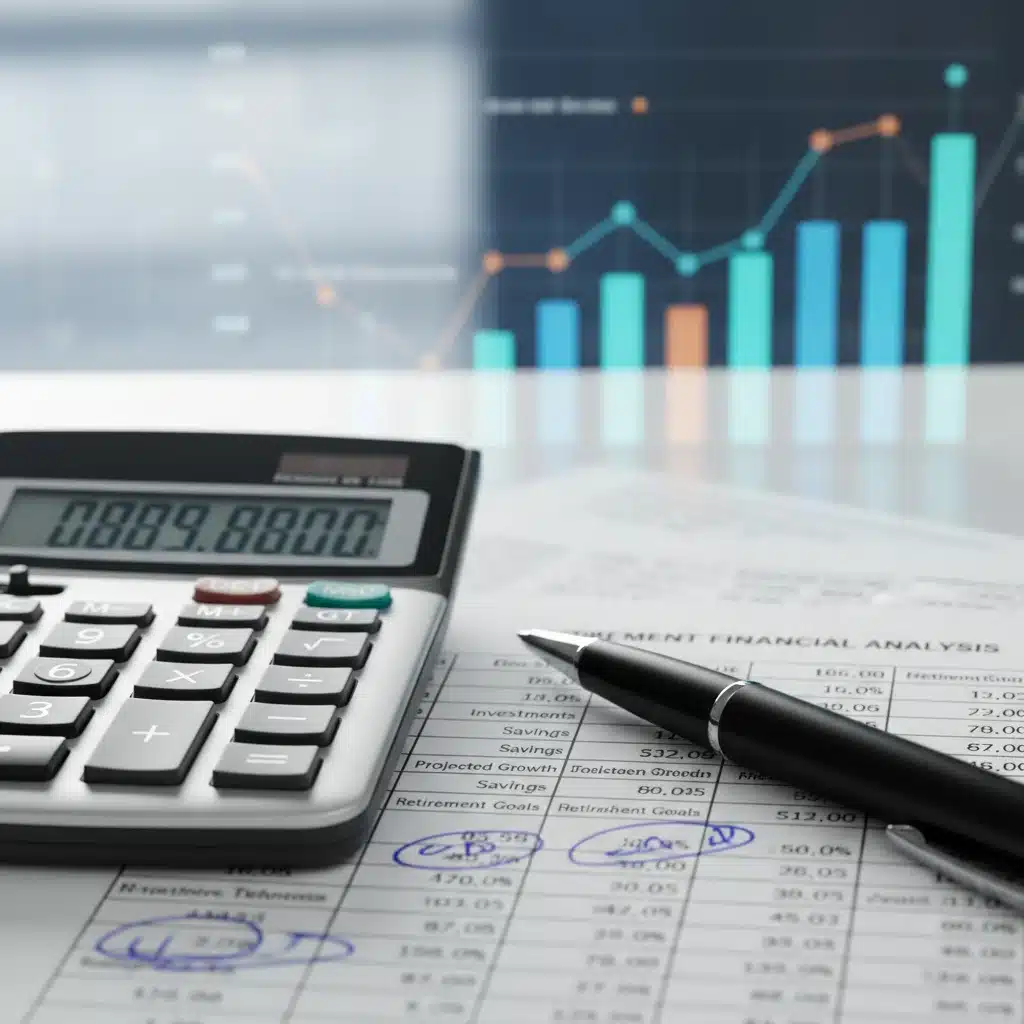 Calculator and financial documents for Social Security calculations