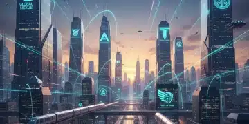 2026 Tech Rebound: Top 3 High-Potential Stocks to Watch Futuristic tech cityscape with glowing digital connections, symbolizing 2026 tech stock growth.