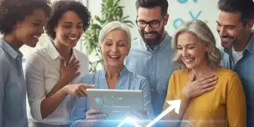 People reviewing health insurance information with savings graphic