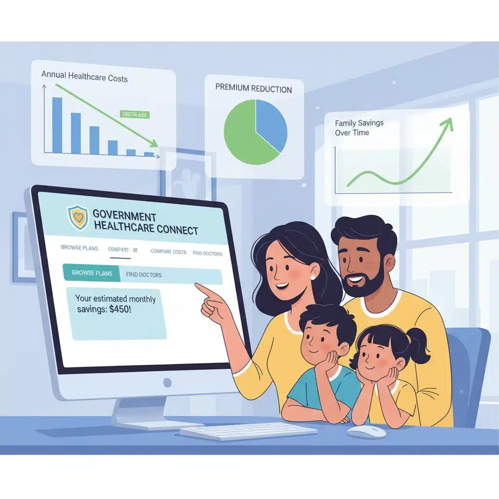 Family applying for ACA subsidies online