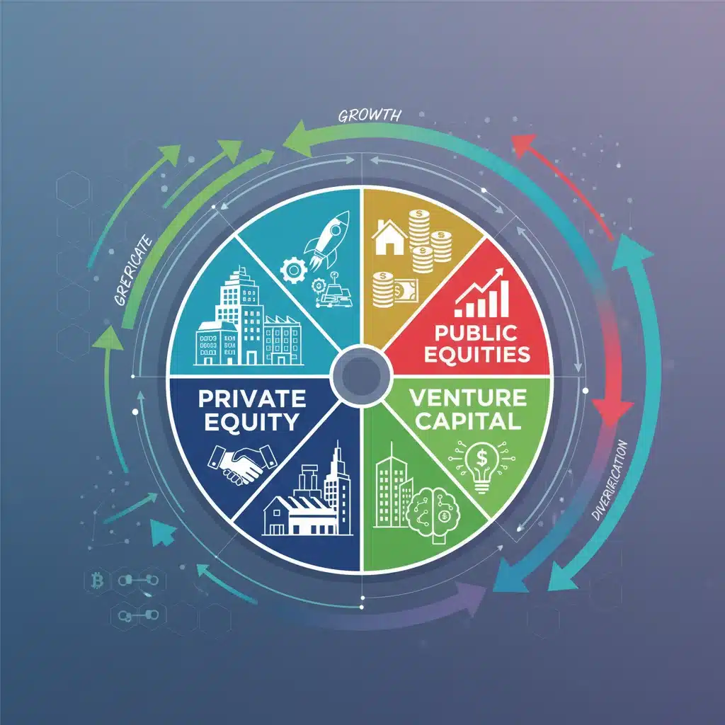 Diversified investment portfolio showing private equity and venture capital allocations