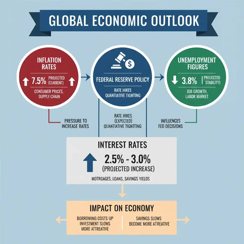 Infographic showing economic factors influencing student loan interest rates.