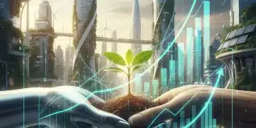 Futuristic ESG investment landscape with growth charts and sustainable elements for 2026.