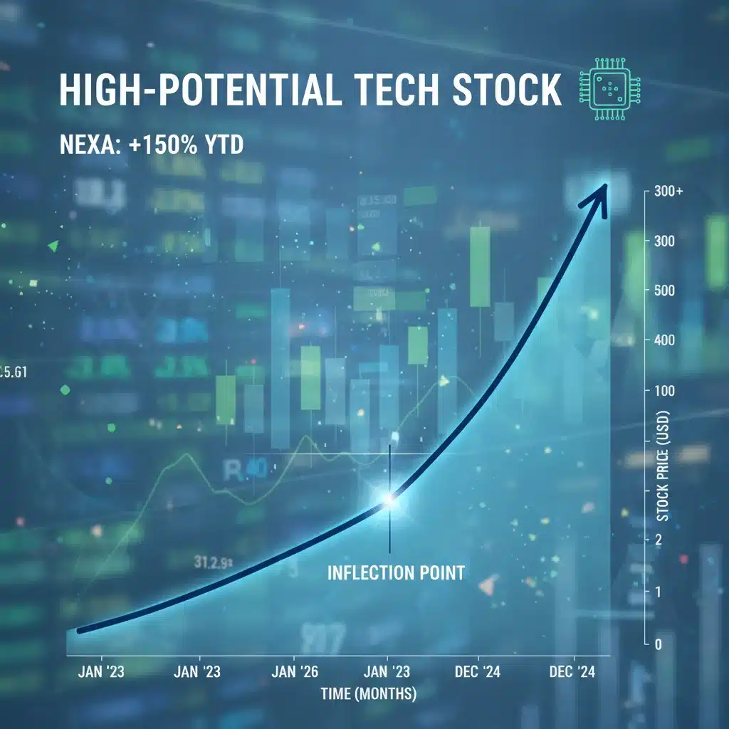 Upward trending stock chart illustrating high-potential tech stock growth.