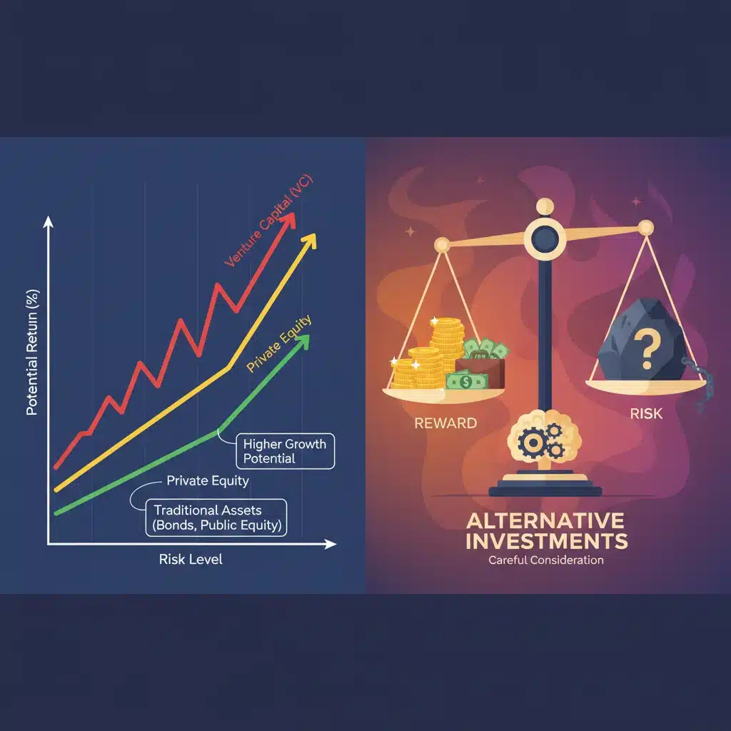 Risk and reward balance for alternative investments like private equity and venture capital