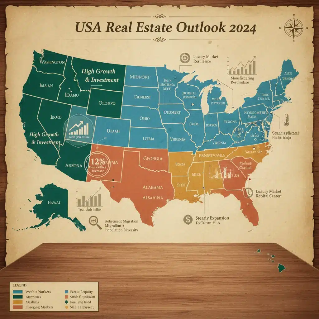 Map of US showing regional real estate growth and demographic shifts